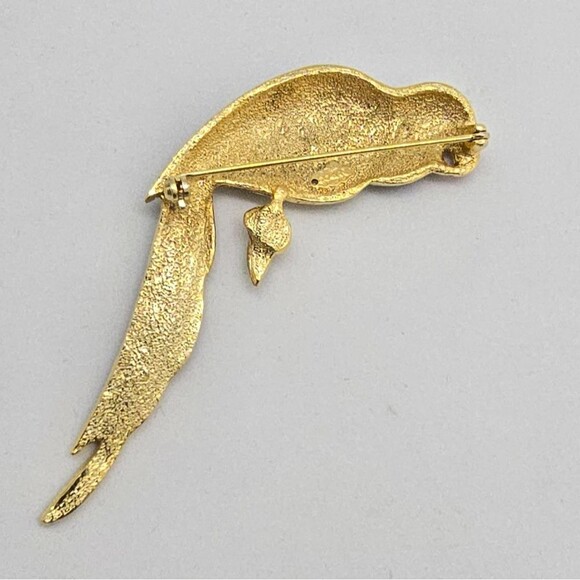 Vintage Giovanni Rhinestone Parrot Brooch Enamel Red Green Blue Gold Tone Large - Picture 2 of 4